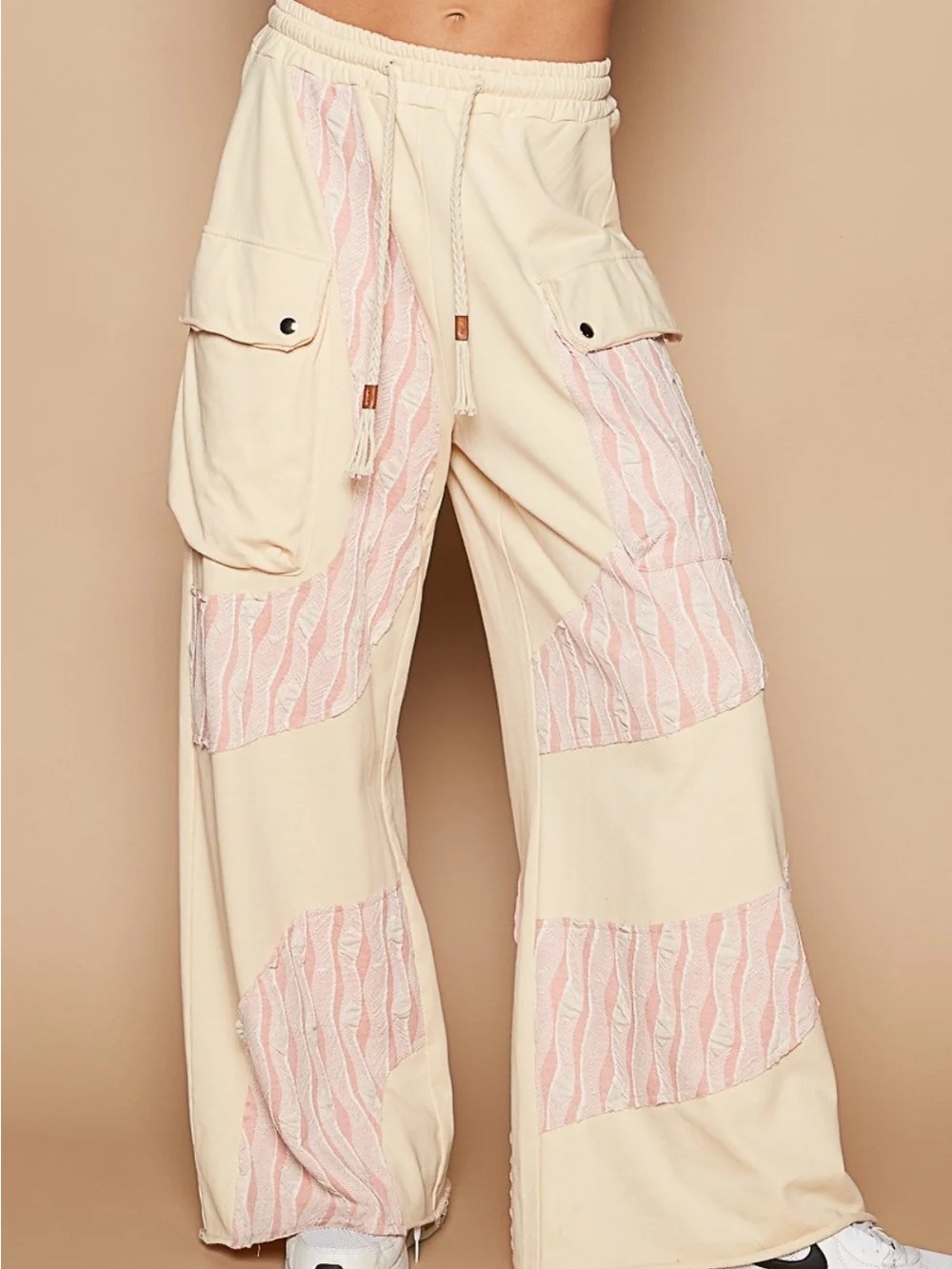 POL Crochet Contrast Drawstring Wide Leg Pants S